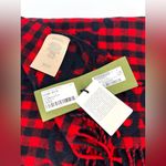 Gucci  644365 Red Blue Wool Jacquard Check GG Diamcheck Logo UNISEX Fringe Scarf Photo 2