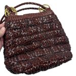 Vintage Boho Brown Faux Leather Bucket Bag Purse Handbag Brown Basket Weave Photo 5