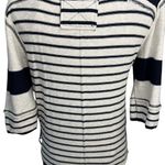 We The Free  People Crop Sweater L Navy/Cream Stripe Raw Seams Wide Boat Neck Photo 1