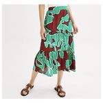 Nine West Tiered Midi Skirt Size Medium Teal Brown Ruffle Pull On Boho Photo 6