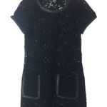 Per Se #321  BLACK LACE LEATHER TRIMMED MINI DRESS Photo 0