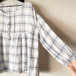 Max Studio  Plaid Rayon Peasant Blouse XS/S Flowy Long Sleeve Photo 1