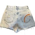 PAC SUN ULTRA HIGH‎ RISE LIGHTWASHED DISTRESSED VINTAGE SHORT 25 RAINBOW POCKET Photo 1