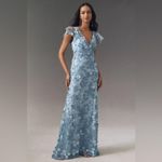Mac Duggal  68192  Blue Embroidered Applique Wrap Over Flutter Sleeve Gown Photo 0