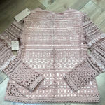 Rachel Parcell NWT  Melrose Blouse Blush Pink Embroidered Lace Long Sleeve Top XS Photo 5