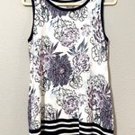 Chico's White Blue & Purple Floral Print Sleeveless Top Womens M Sweater Knit Photo 0
