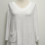 Focus Casual Life Waffle Knit V Neck Linen Blend White Size M Photo 0