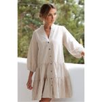 Petal and Pup Petal + Pump Tan Gingham Searsucker Mini Shirtdress Dress Photo 1