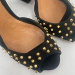 Schutz Dionise Heels Size 8.5 Black Nubuck Gold Stud Spike Open Toe Block Strap Photo 15