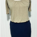 Boden Women's Scoop Neckline Sheath Dress Beige Navy Blue Two Photo 0