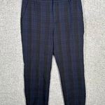 Vince  Womens Size 6 Pants Plaid Crop Tapered Leg Navy Blue Black Flat Front Zip Photo 0