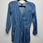 Ann Taylor LOFT Chambray Beach Coquette Minimalist Feminine Womens Romper Sz 0P Blue Photo 0