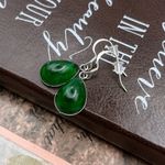 Vintage West Germany Emerald Green Pear Cabochon Stainless Steel Dangle Earrings Photo 0