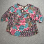 Anthropologie Fig & Flower Peasant Blouse w/Lace Back Womens 2X Boho Mixed Print Pink Photo 1