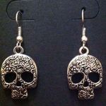 💀🌺 Silver Floral Calavera Sugar Skull Earrings Photo 0
