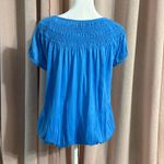 Daisy Fuentes Blue Babydoll Smocked Neck Off-Shoulder Top Large Photo 3