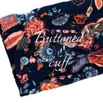 Loft Ann Taylor  Split Neck Navy Coral Boho Floral Long Sleeve Blouse Women Sz S Photo 4