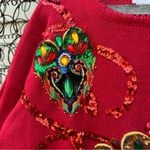 Vintage Joyce red gaudy sequin ornament Mardi Gras sweater Size L Photo 1