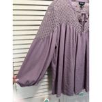 a.n.a Crochet Tie Neck 3/4 Balloon Sleeve Blouse Size L Purple Flowy Boho Photo 3