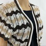 Say What? Say What? MEDIUM American Y2K Brown Striped Loose Knit Short Sleeve Cardigan Photo 1