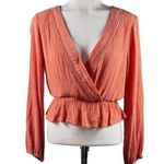 Sage Sadie & USA Burnt Umber Long Sleeve Cropped Top Rayon Blouse Wrap V-Neck S Photo 0