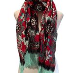 Red, Blue, White Floral Scarf One Size Blue Photo 2