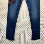ZARA Floral Embroidered Cigarette Jeans Dark Wash Photo 5