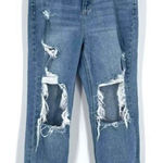 Cello Hi Rise Distressed Raw Hem Straight Leg Jeans Blue Denim Size 5 destroyed Photo 0