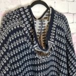 Umgee  NAVY PRINT HOODED FRINGE KNIT PONCHO M/L Photo 7