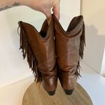 Vintage USA Brown Soft Genuine Leather Pointed Toe Fringe Western Boots Size 6.5 Photo 3
