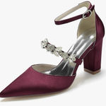 NWT GGBLCS Heels Satin Rhinestone 10.5 Block Heel Pumps Pointed Toe Burgundy Red Photo 0