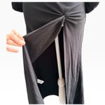 Reformation  Boat Neck Black Ribbed Midi Dress Small Long Sleeve Ruched Slit Photo 6