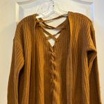 Pink Rose Women's Mustard Yellow Cable Knit Lace Up Back Cardigan Sweater Medium Photo 5