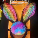 Bunny Ears & Tail Kit Rainbow Sparkly Headband Halloween Costume Accessory Photo 0