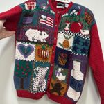 Harvé Benard Harve Benard Medium Cardigan Sweater Hand Knit Novelty Animal Ramie Red Quilt‎ Photo 3