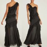 New AMUR Harlow Maxi Dress in Black Silk Sheer Formal One Shoulder Gown Size 4 Photo 9