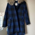 BB Dakota Jaslene buffalo plaid check fur hood long coat Photo 1