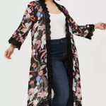 Torrid  Kimono Robe Tunic with Black Crochet Trim in Black Multi Floral Size 1/2 Photo 0