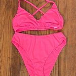 ANDIE Bikini Set Valencia Top 90s High Waisted Bottom Neon Pink size small NWOT Photo 0