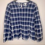 Caslon Plaid Smocked Peplum Bell Sleeve Top Size M Photo 2