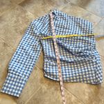 ZARA 🆕  gingham plaid one shoulder blouse top blue white small stretchy Photo 3