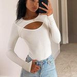 Lulus Flirty Little Secret White Ribbed Cutout Long Sleeve Top L NWT Photo 0