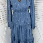 Urban Outfitters  Reese Midi Dress Paisley Tiered Smocked Blue Small Long Sleeve Photo 0