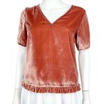 Madewell Women’s Flare Sleeve Orange Velvet Tulip-Sleeve Ruffle Top Size XXS Photo 2