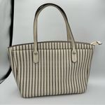 Henri Bendel West 57th Striped Domed Satchel Ivory Grey Stripe Gold Hardware Photo 3