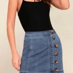 Free People Little Daisies Button Front Jean Mini Skirt Medium Blue Womens US 8 Photo 0