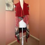 G.H.Bass&Co. sleeveless boho Aztec cozy open front long asymmetrical hem vest SM Red Photo 5