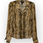 Norton Mcnaughton Brown Snake Leopard Cheetah Print Boho Button Down Blouse 18 Photo 0