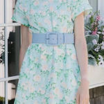 Hill House  The Laura Dress Shirtdress Blue Roses Linen Belted Short Mini Photo 0