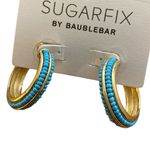 Gold and Blue beaded Hoop Earrings Photo 0
